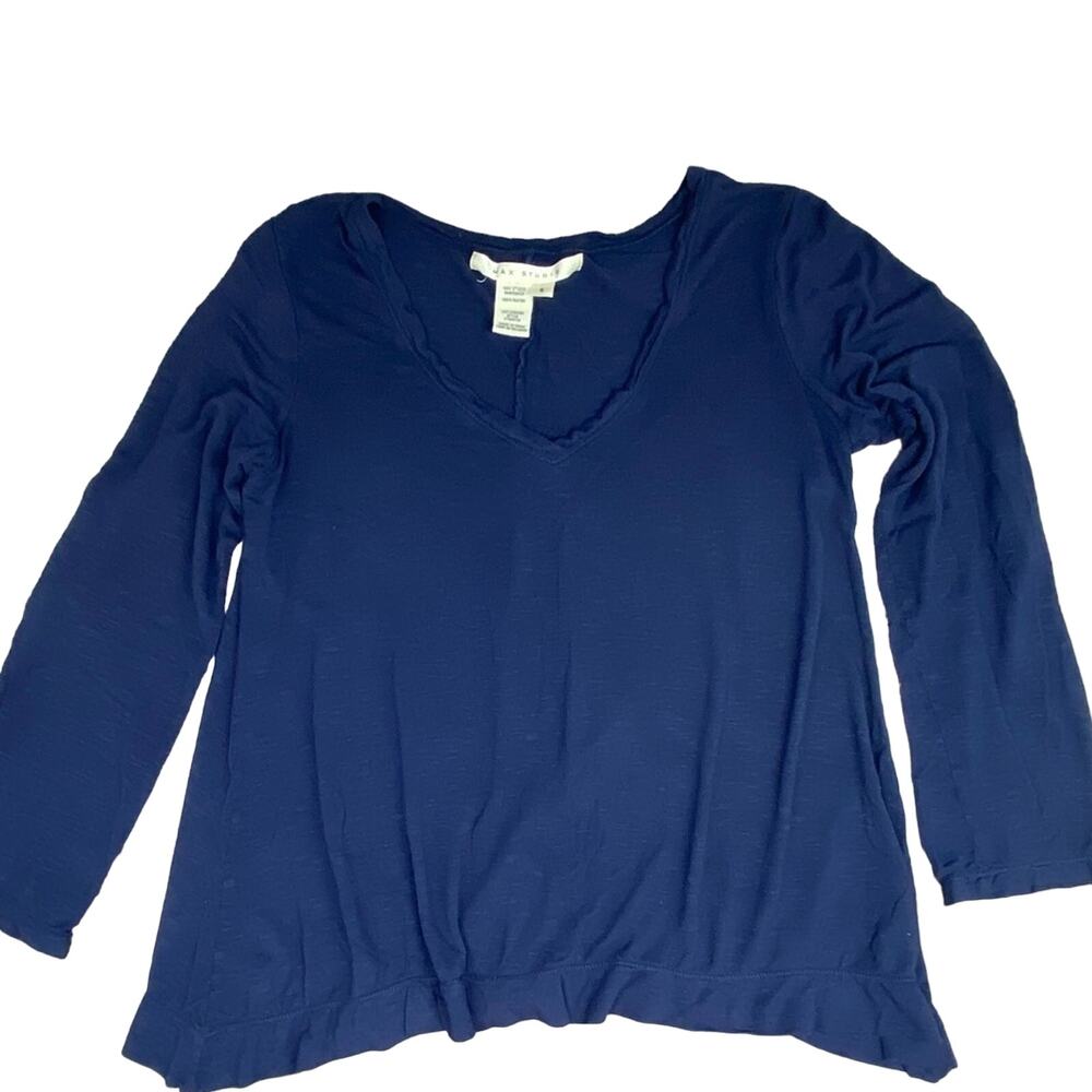 Max Studio V-neck Top Foldable Long Sleeve Size Small Color Blue